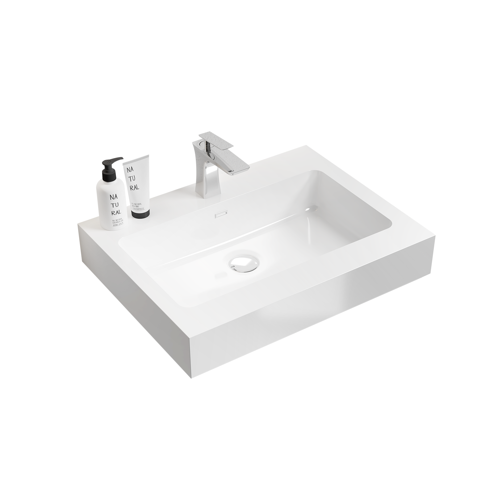 Integrated Solid Surface Basin Without Drain & Faucet In Glossy White