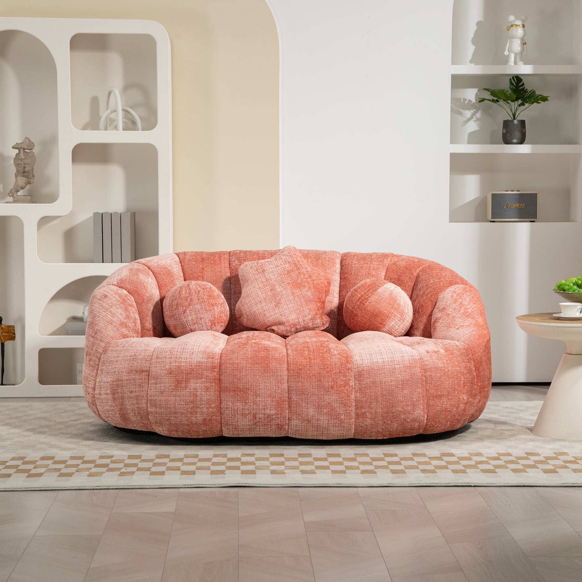 Pink Chenille Bean Shape 2-Seater Lazy Sofa