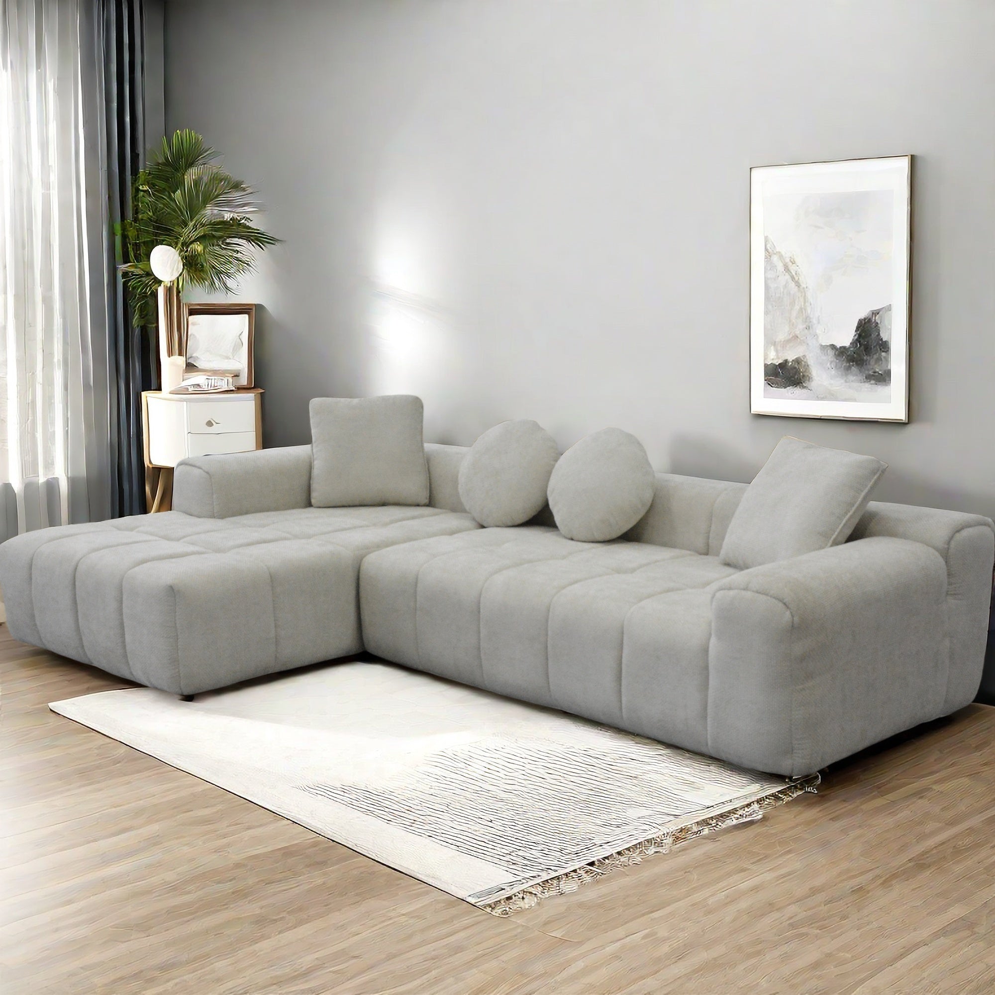 Modern L-Style Compressed Sofa Chaise Lounge with High Resilience Foam for Supreme Comfort and Space-Saving Design In Light Gray