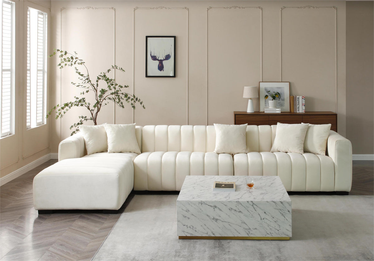 Vienna Velvet Reversible Sectional Sofa in Beige