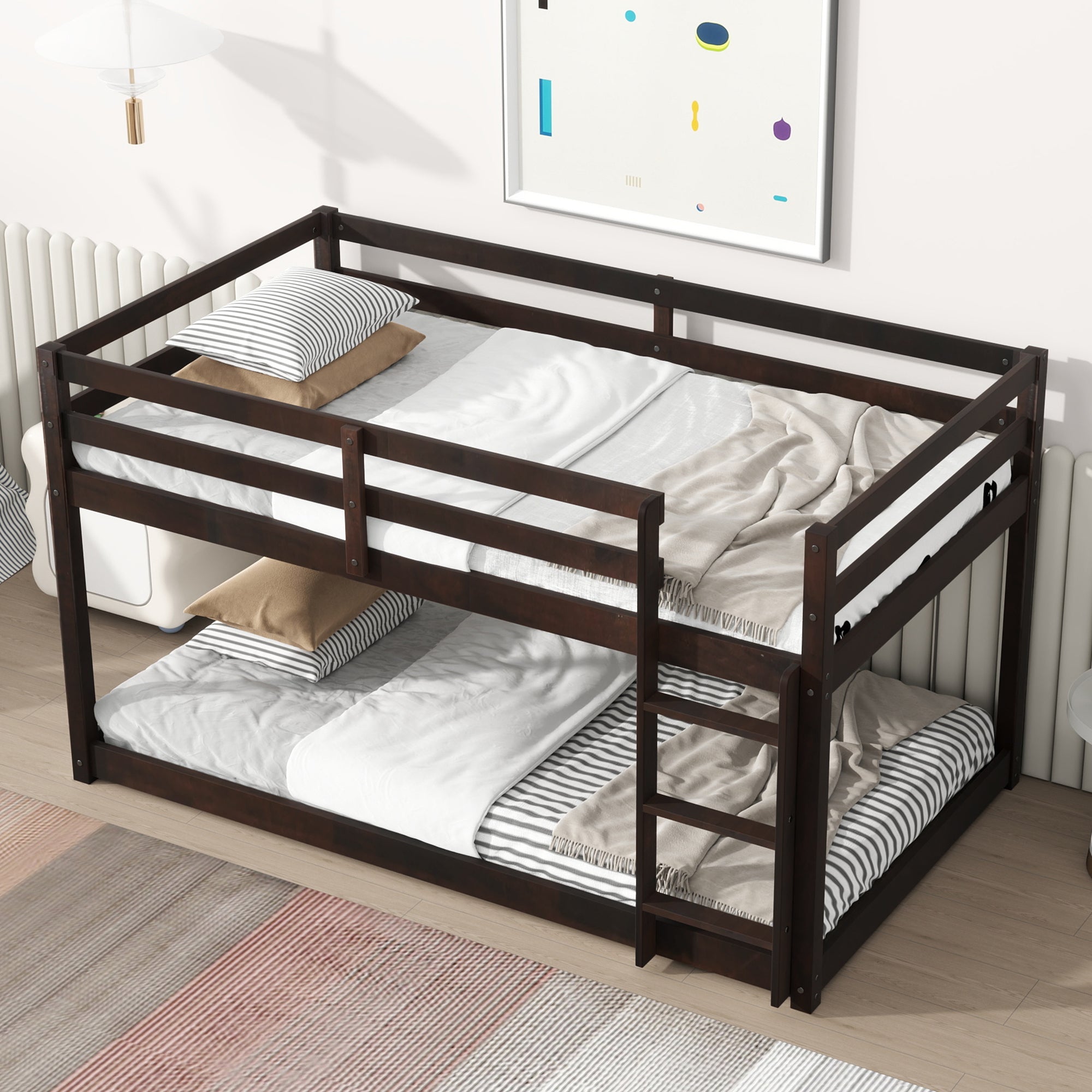 Twin Over Twin Loft Bed with Ladder in Espresso Brown