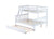 White Twin Over Full Rubber Wood Bunk Bed with Trundle, Detachable Ladder, and Guardrails