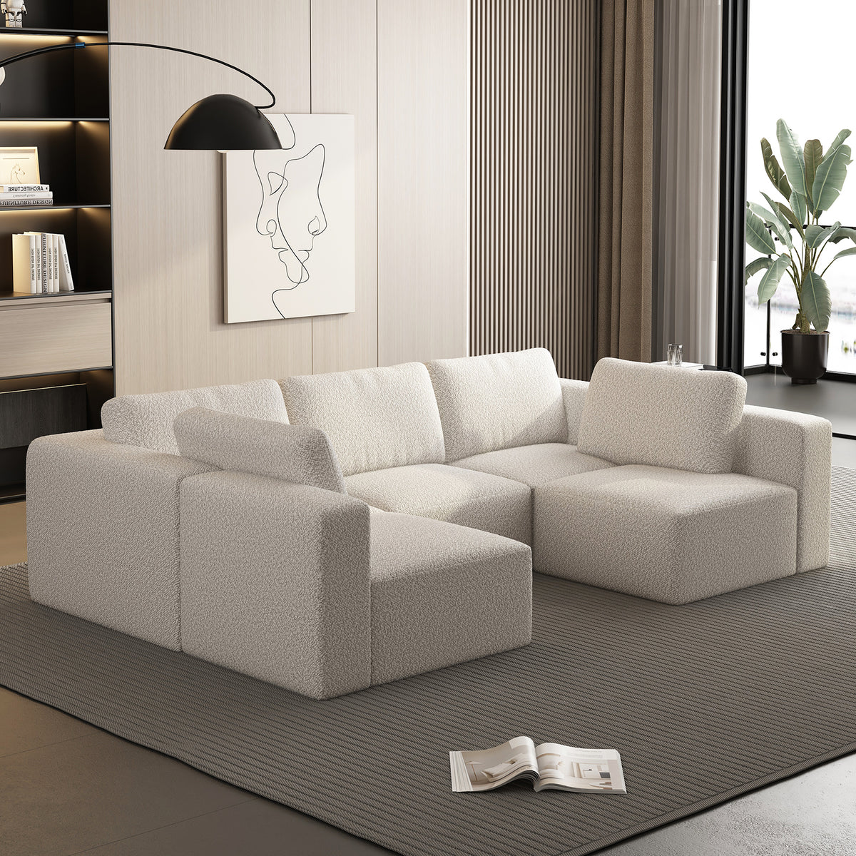 Kigoma 5-Seat Modular Sofa with Chaise in White