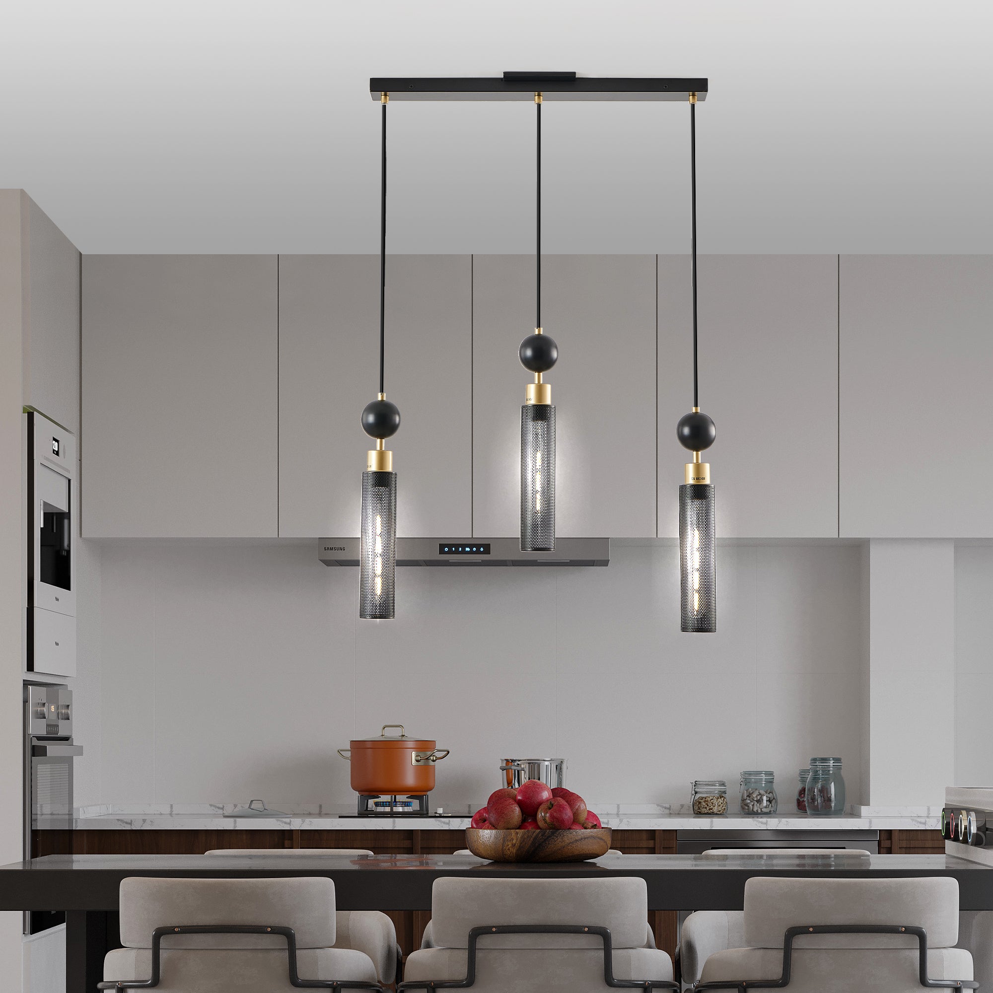 Modern Black & Gold Adjustable 3-Light Pendant Chandelier