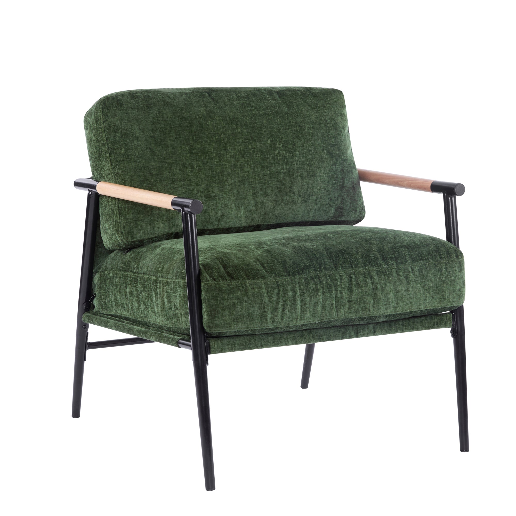 Minimalist Metal Frame Accent Chair With Plush Green Cushions