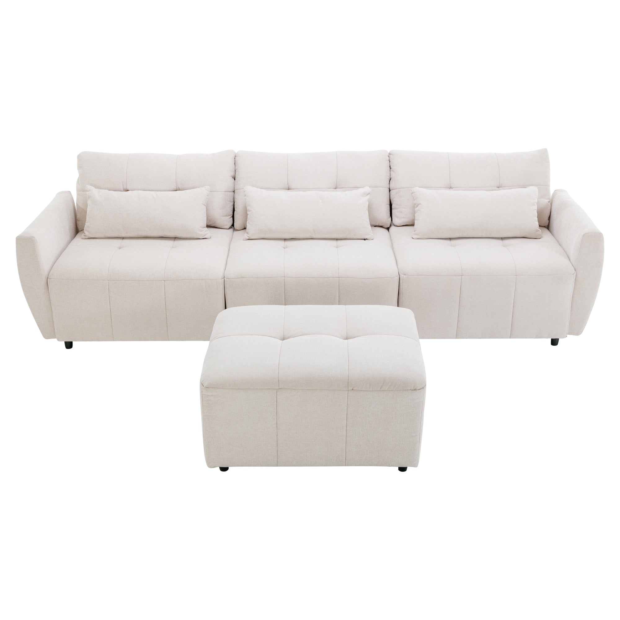 Khartoum Sectional Sofa with Movable Ottoman in Beige Chenille