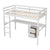 White Twin Loft Bed with Built-in Desk, Storage Cabinet, Guardrails & Ladder