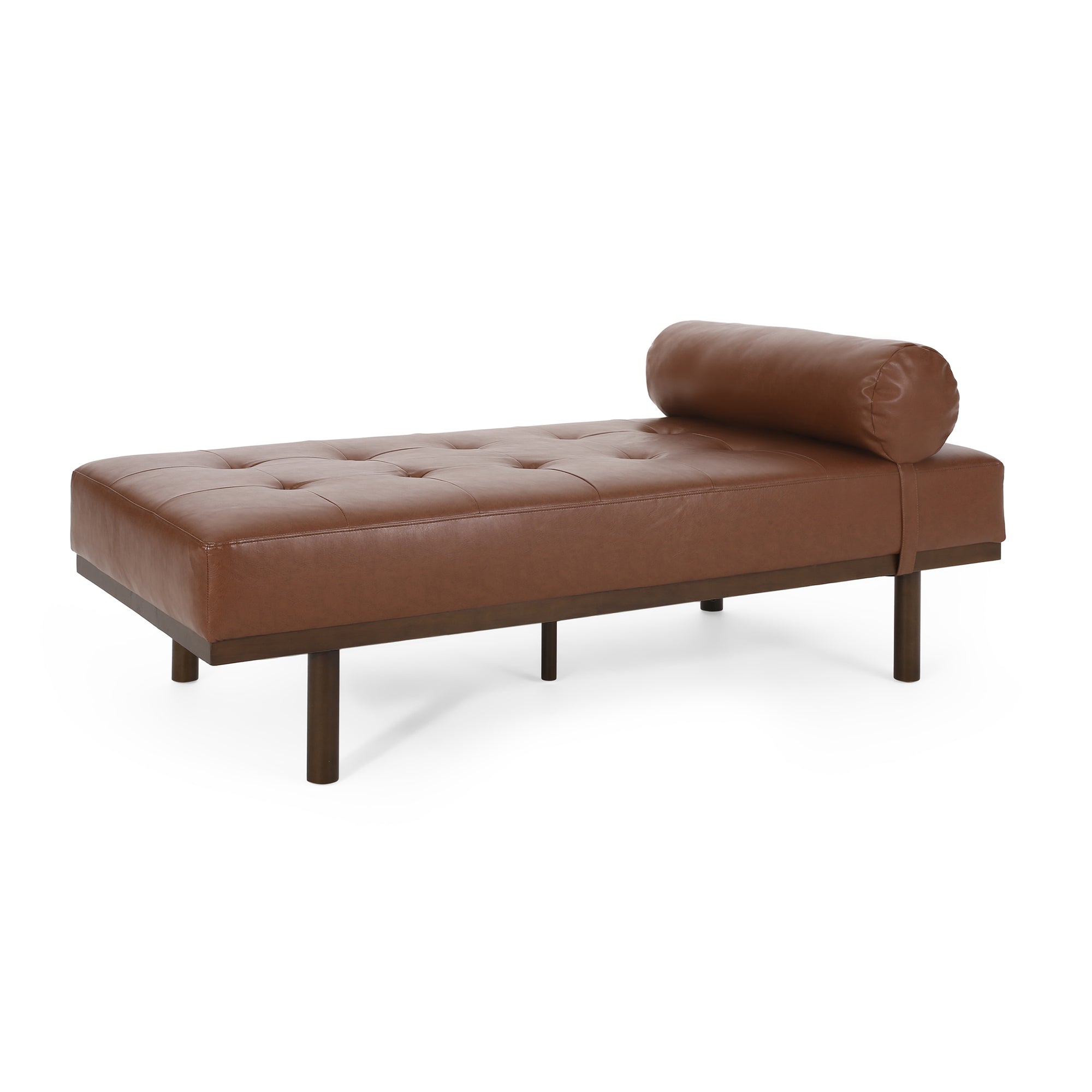 Contemporary Chaise Lounge with Bolster Pillow and Wood Legs