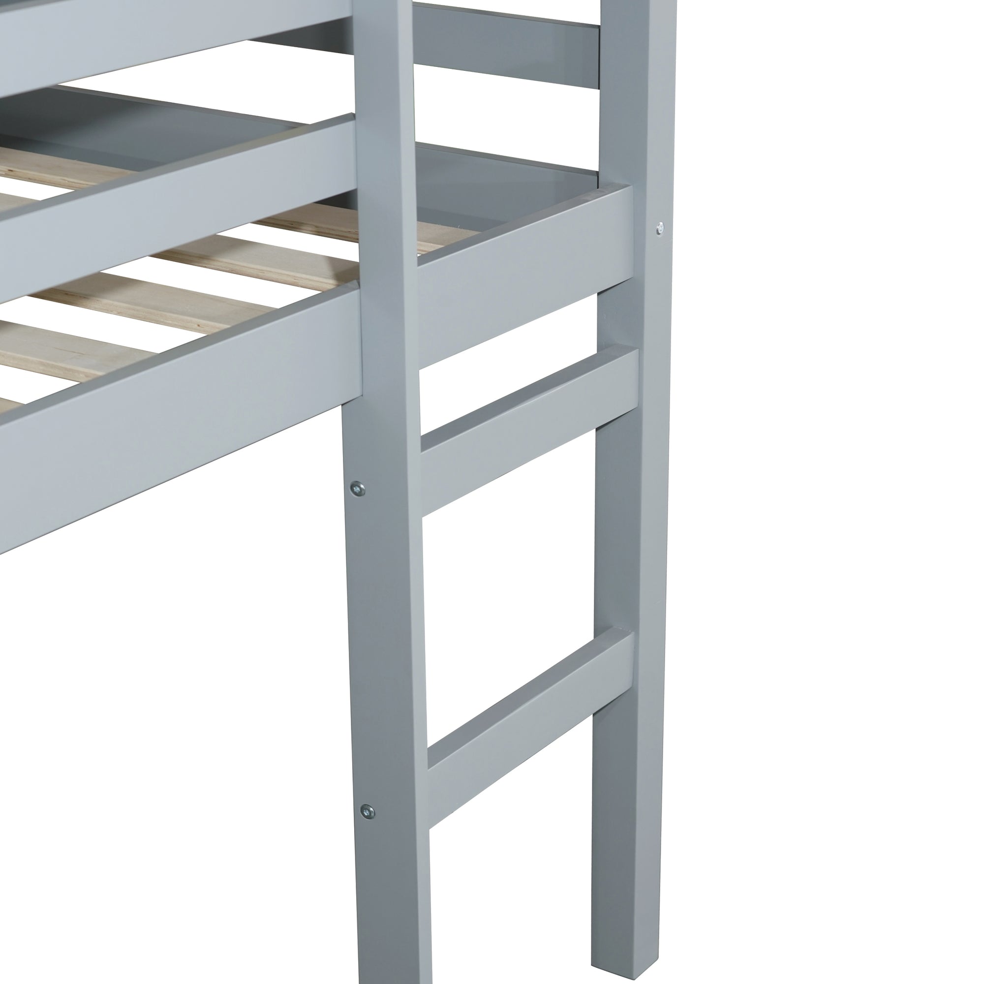 Gray Twin Loft Bed with Ladder in Rubber Wood