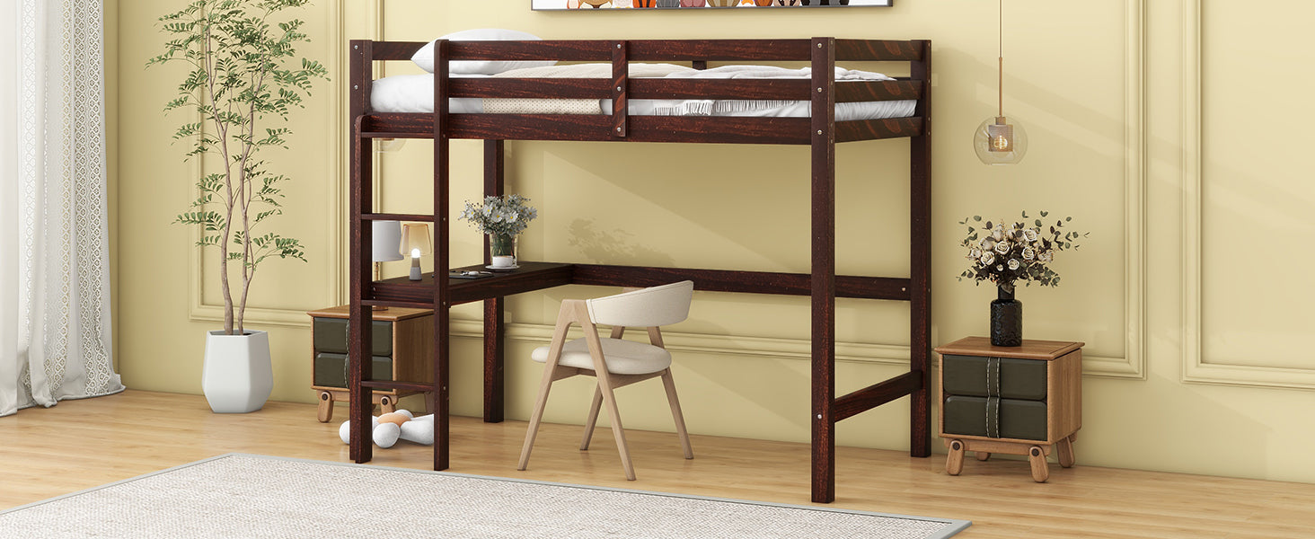 Espresso Twin Loft Bed with Built-in Desk