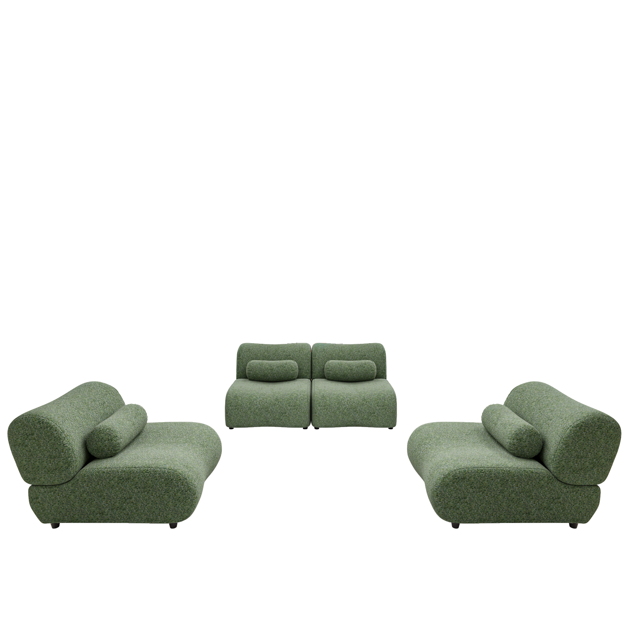 4-Seater Modular Chenille Sofa In Versatile & Comfortable Green With Cylindrical Pillows