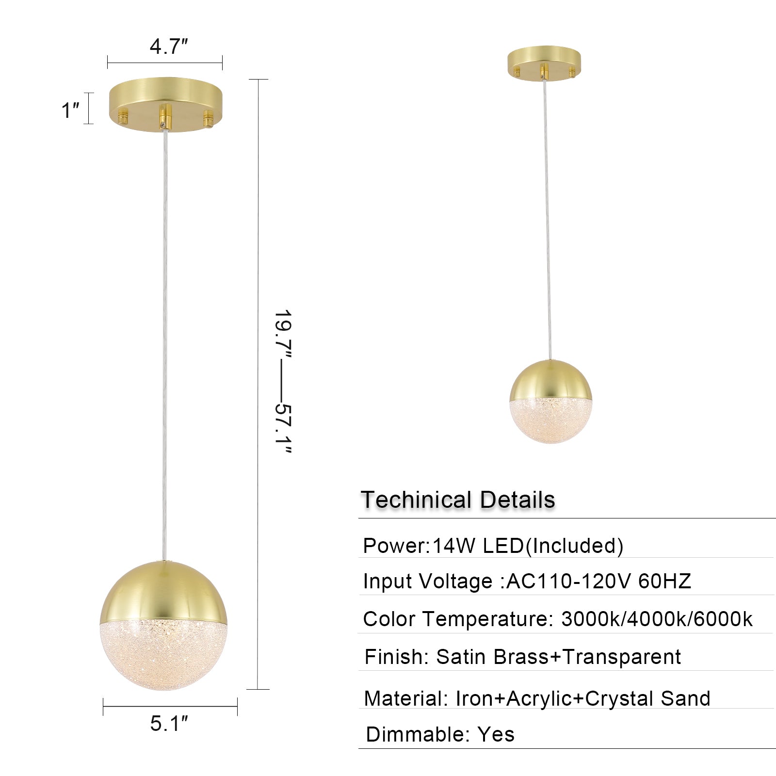 Set of 3 Sleek Globe Dimmable Pendant Lights