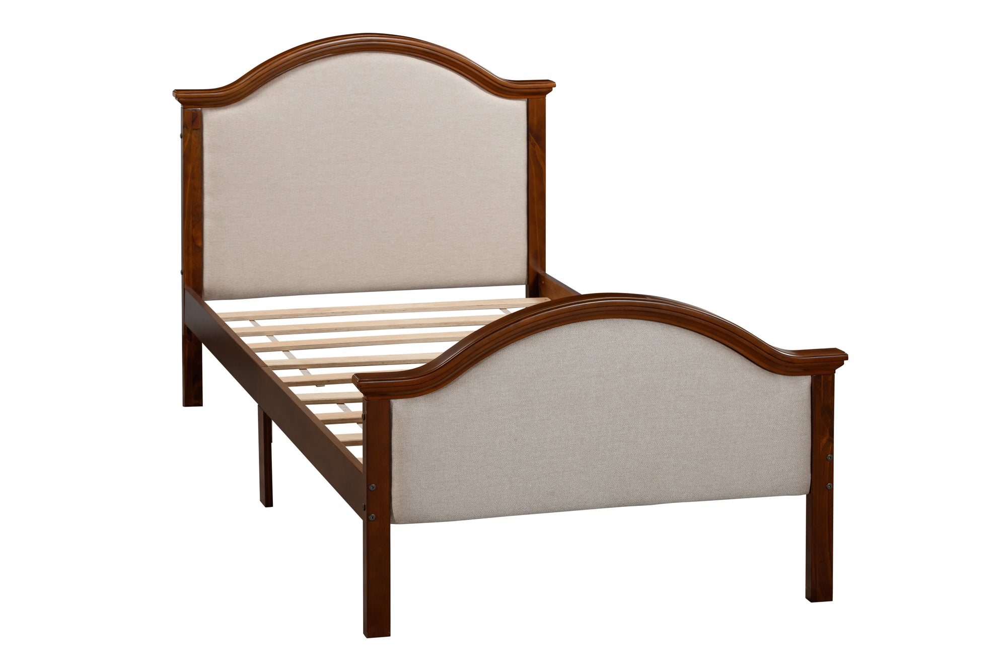 Walnut Finish Twin Size Bed Frame with Headboard and Footboard