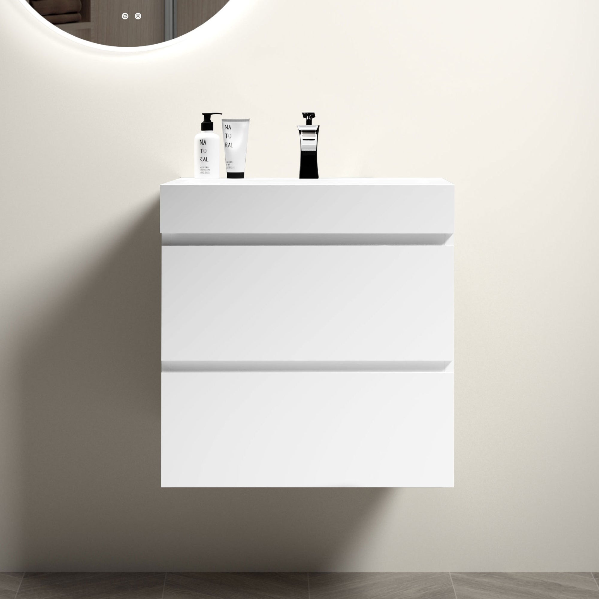 Large Storage Wall Mounted Floating Bathroom Vanity U005-Alice24-201 Alice 24' White Bathroom Vanity with One-Piece Sink Basin In White