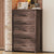 Retro American Country Style Wooden Dresser with 5 Drawer Storage Cabinet for Bedroom In Dark Walnut