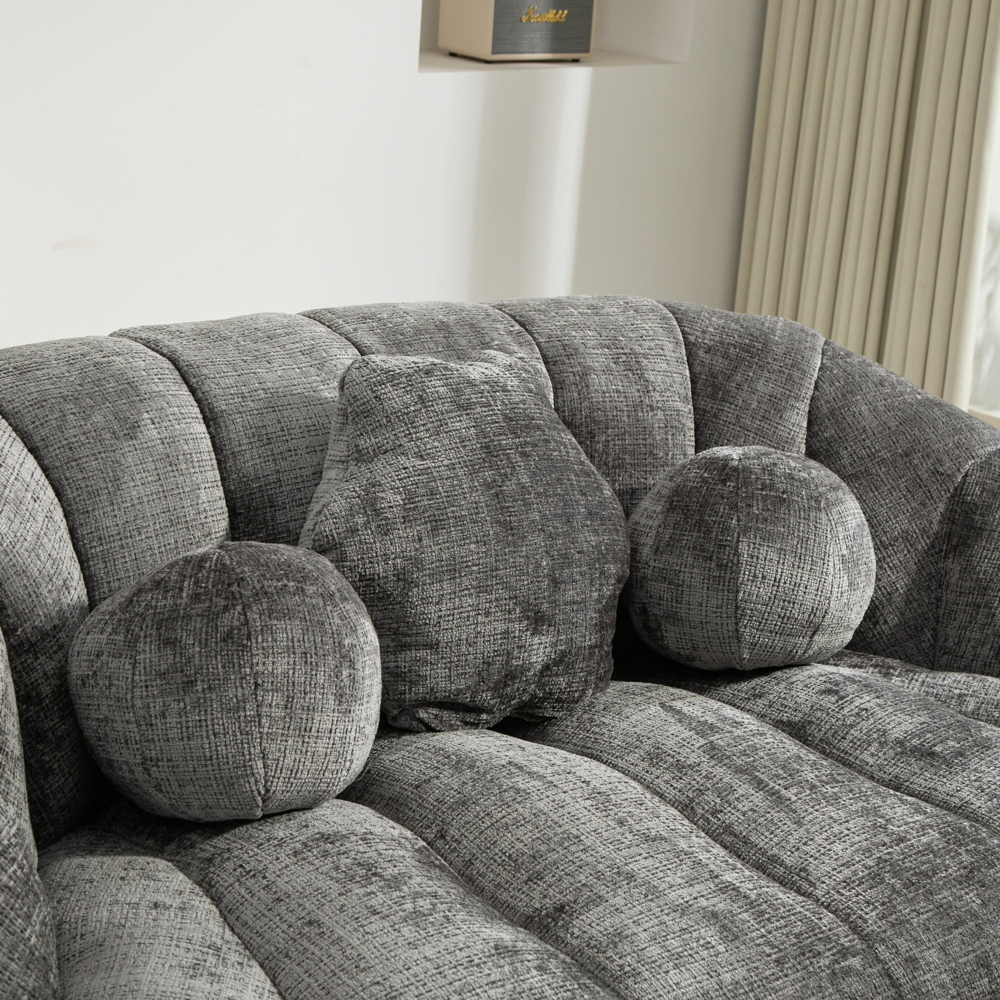 Gray Chenille Bean Shape 2-Seater Lazy Sofa