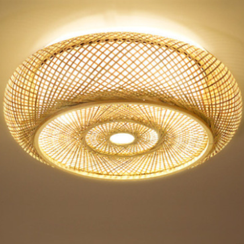 Woven Rattan LED Flush Mount Ceiling Light