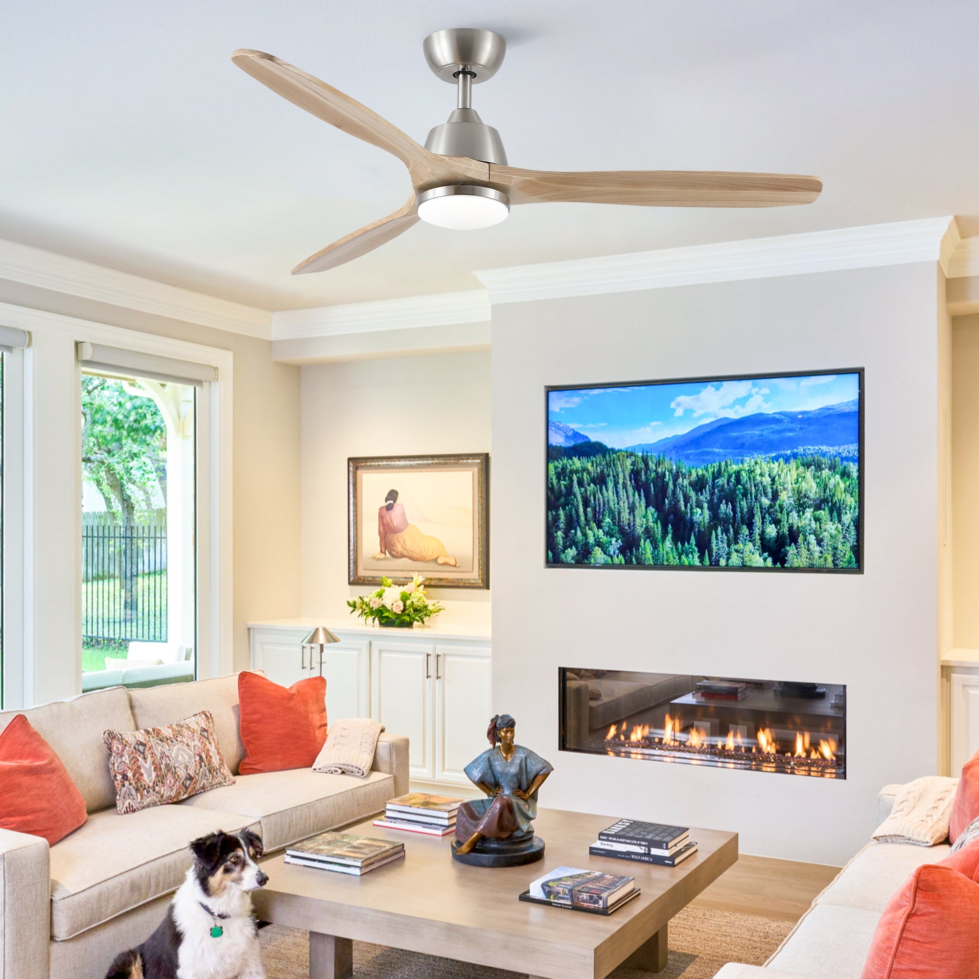 52" Modern Sleek Brushed Nickel Ceiling Fan With Light
