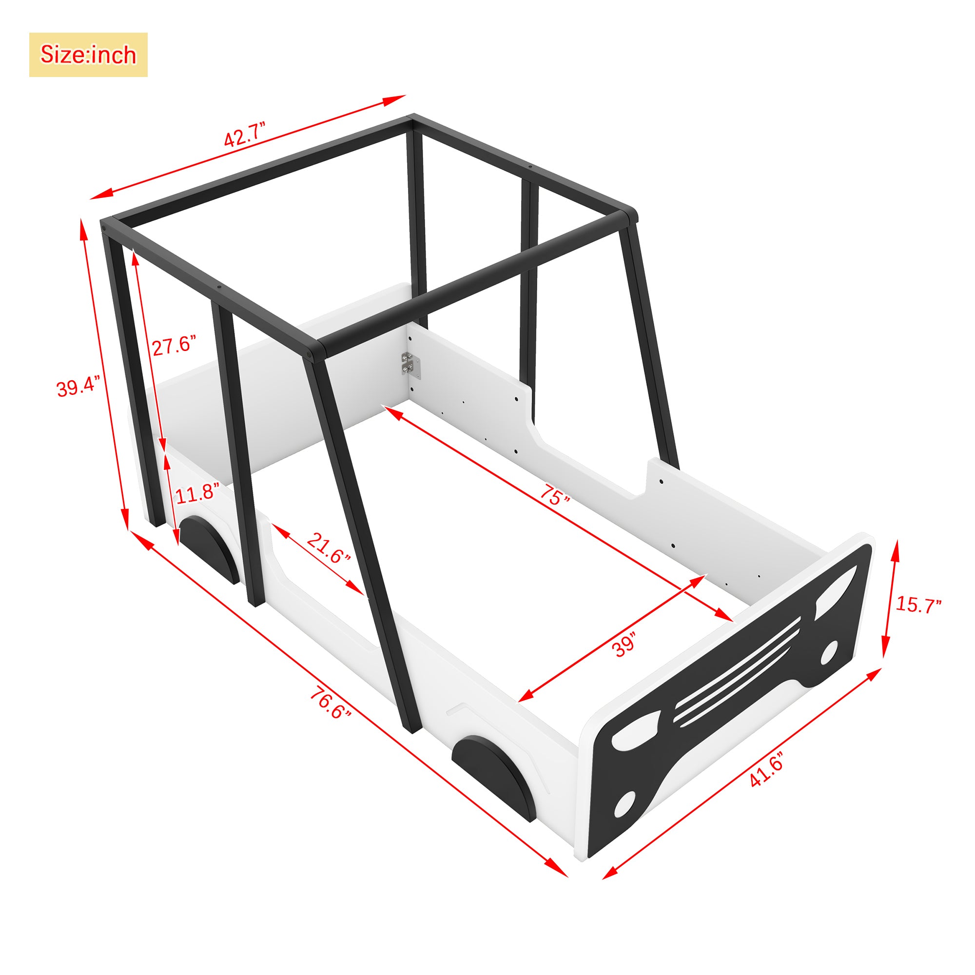 Twin Size Car-Shaped Bed with Roof, Wheels, and Door Design