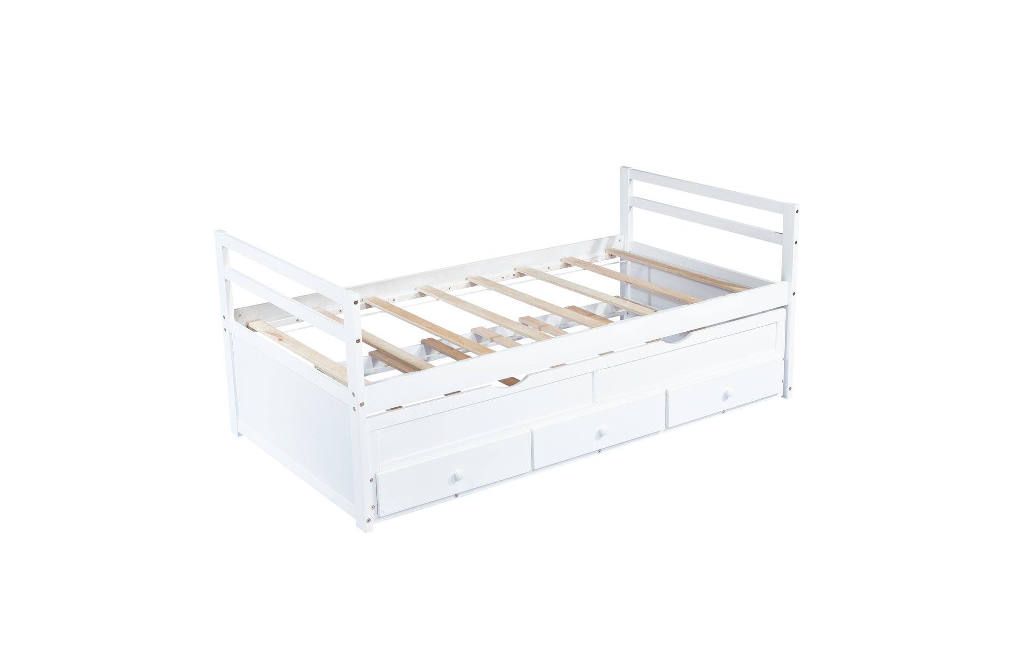 White Pine Twin Size Bed with Headboard, Footboard, Trundle, and Storage Drawers