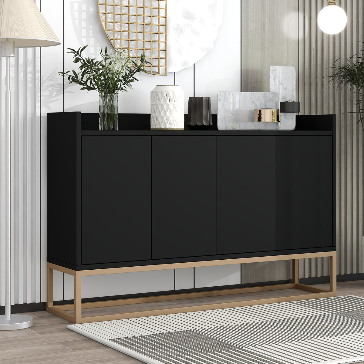 Modern Sideboard Elegant Buffet Cabinet with Large Storage Space for Dining Room Entryway In Black