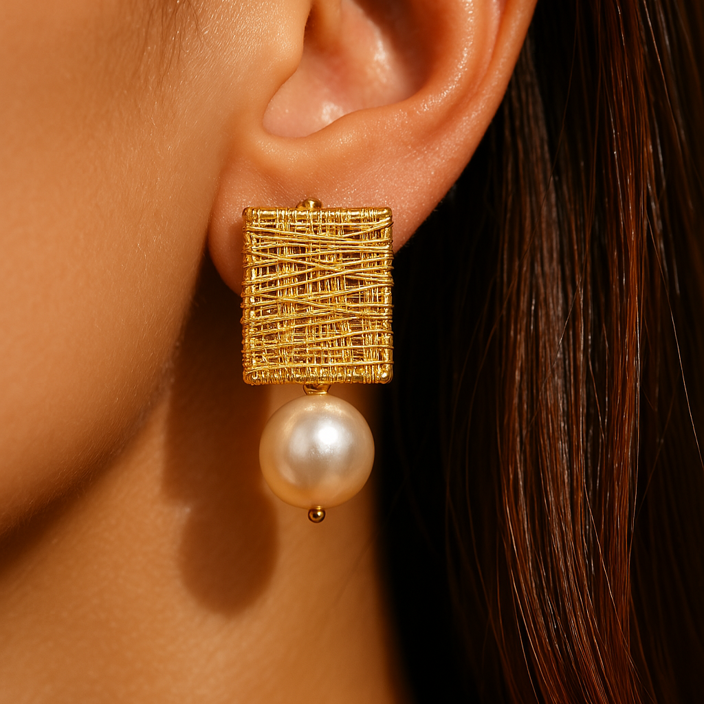 Classic pearl vintage earrings in gold