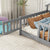 Twin House-Shaped Bedside Toddler Floor Bed with Guardrails and Door in Gray