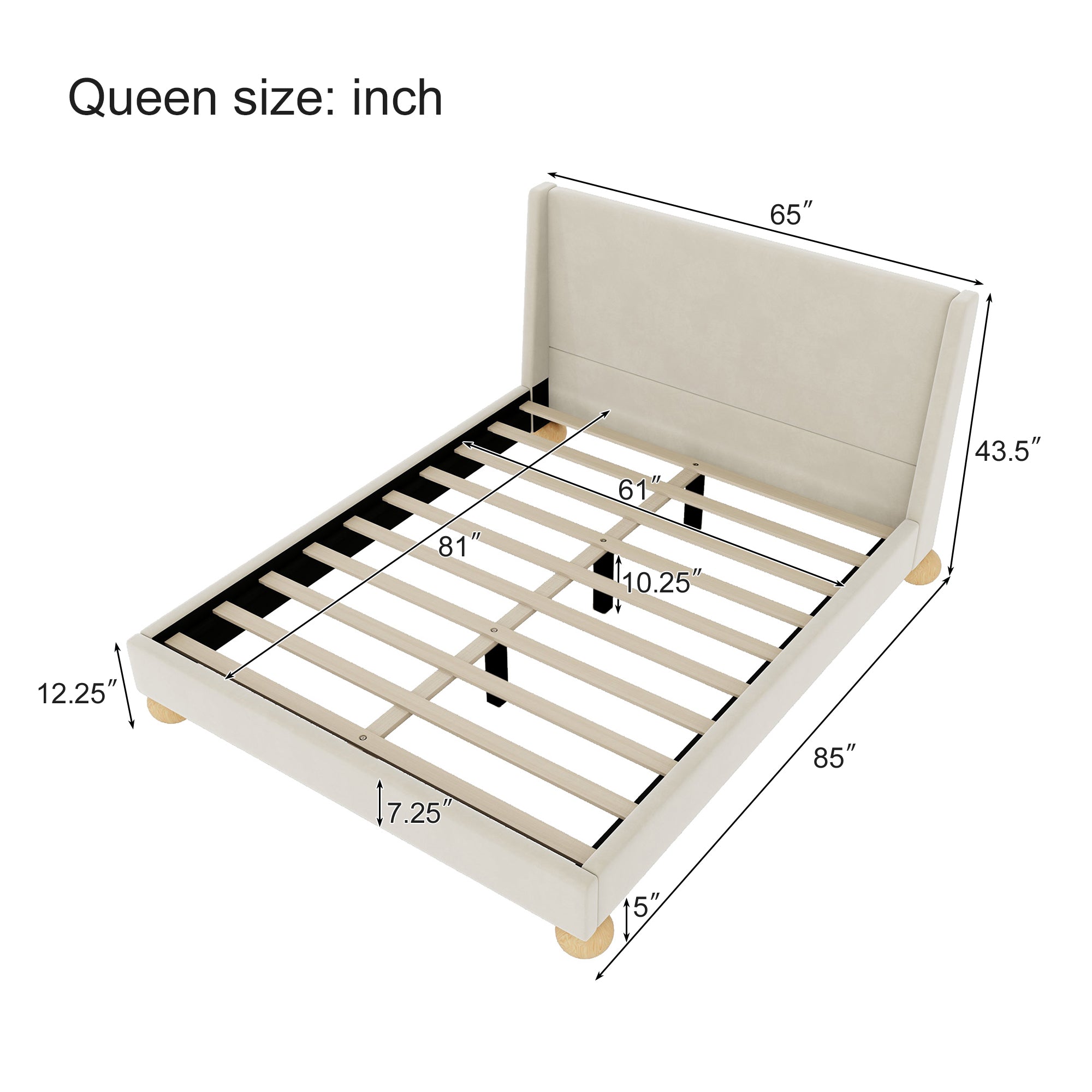 Queen Size Modern Velvet Upholstered Platform Bed Frame