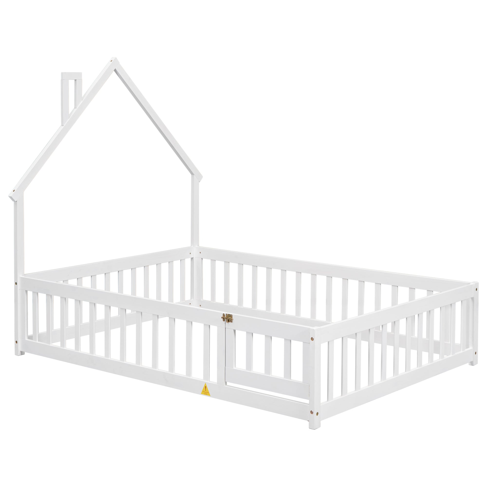 White Full House-Shaped Headboard Toddler Floor Bed with Fence