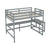 Gray Full Size High Loft Bed with Built-in Desk, Ladder Platform, and Guardrails