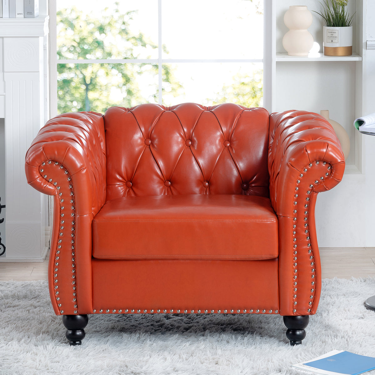 Mid-Century Modern Orange Faux One Seater Sofa