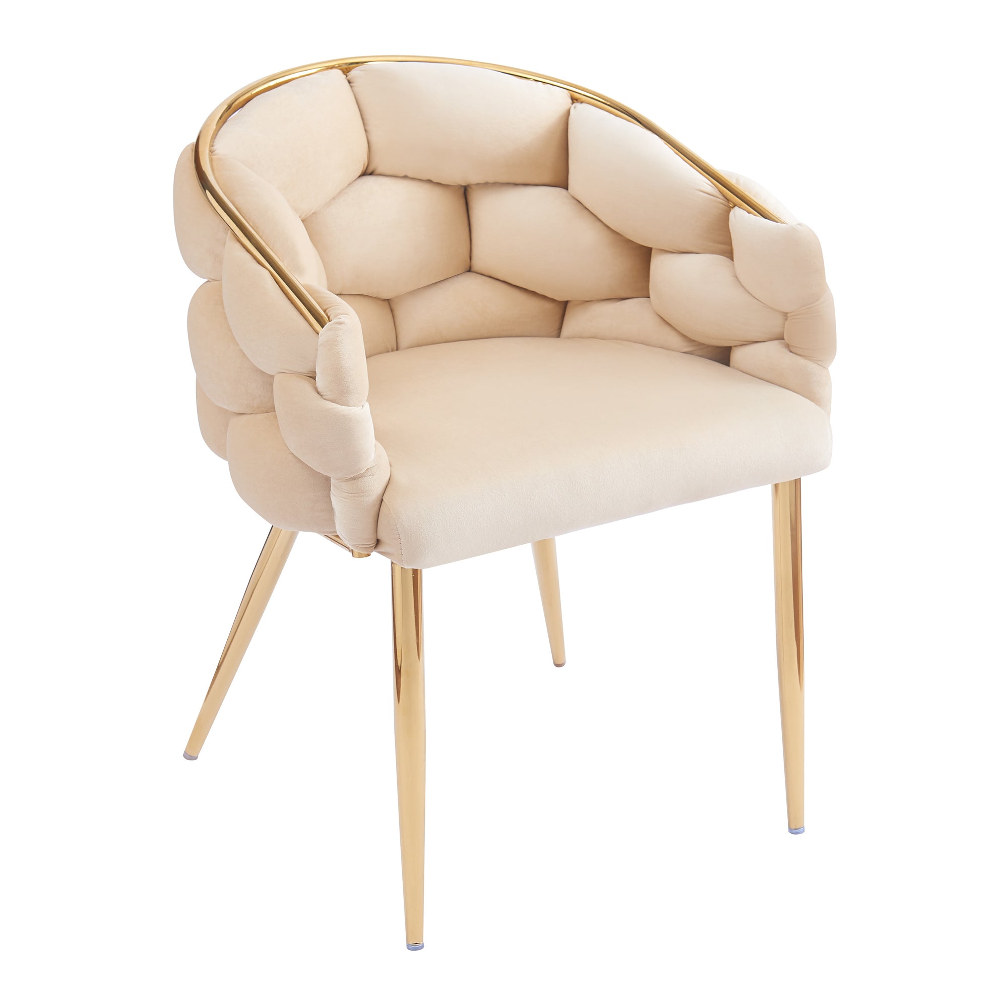 Luxury Beige Velvet Accent Chair with Gold Legs