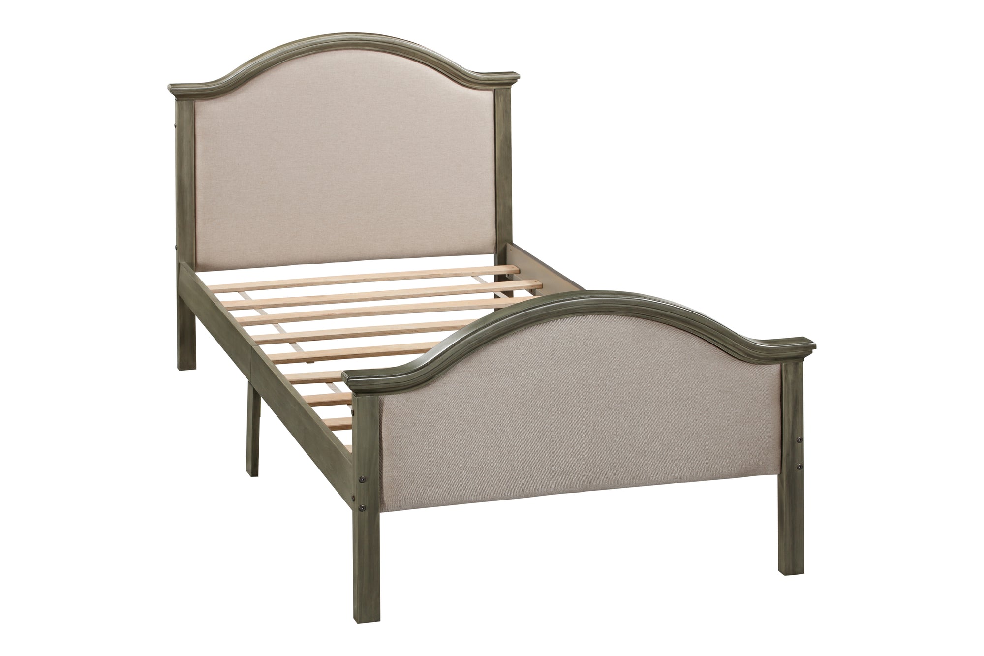 Antique Gray Twin Size Bed Frame with Headboard and Footboard