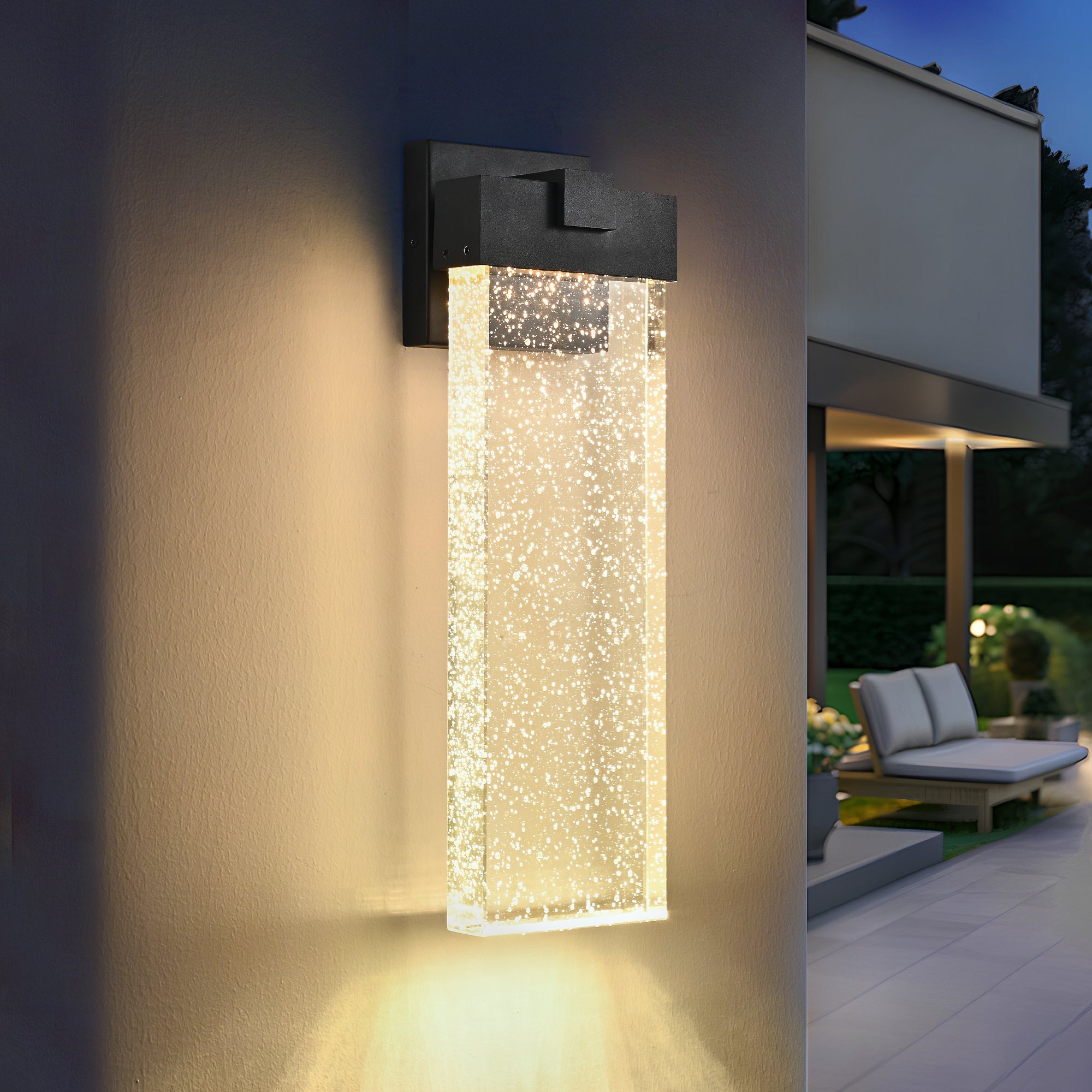 Modern Outdoor Wall Sconce with Bubble Crystal in Black Finish