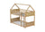 White Oak Twin Over Twin House Floor Bunk Bed with Headboards, Footboards, Guardrails, and Ladder