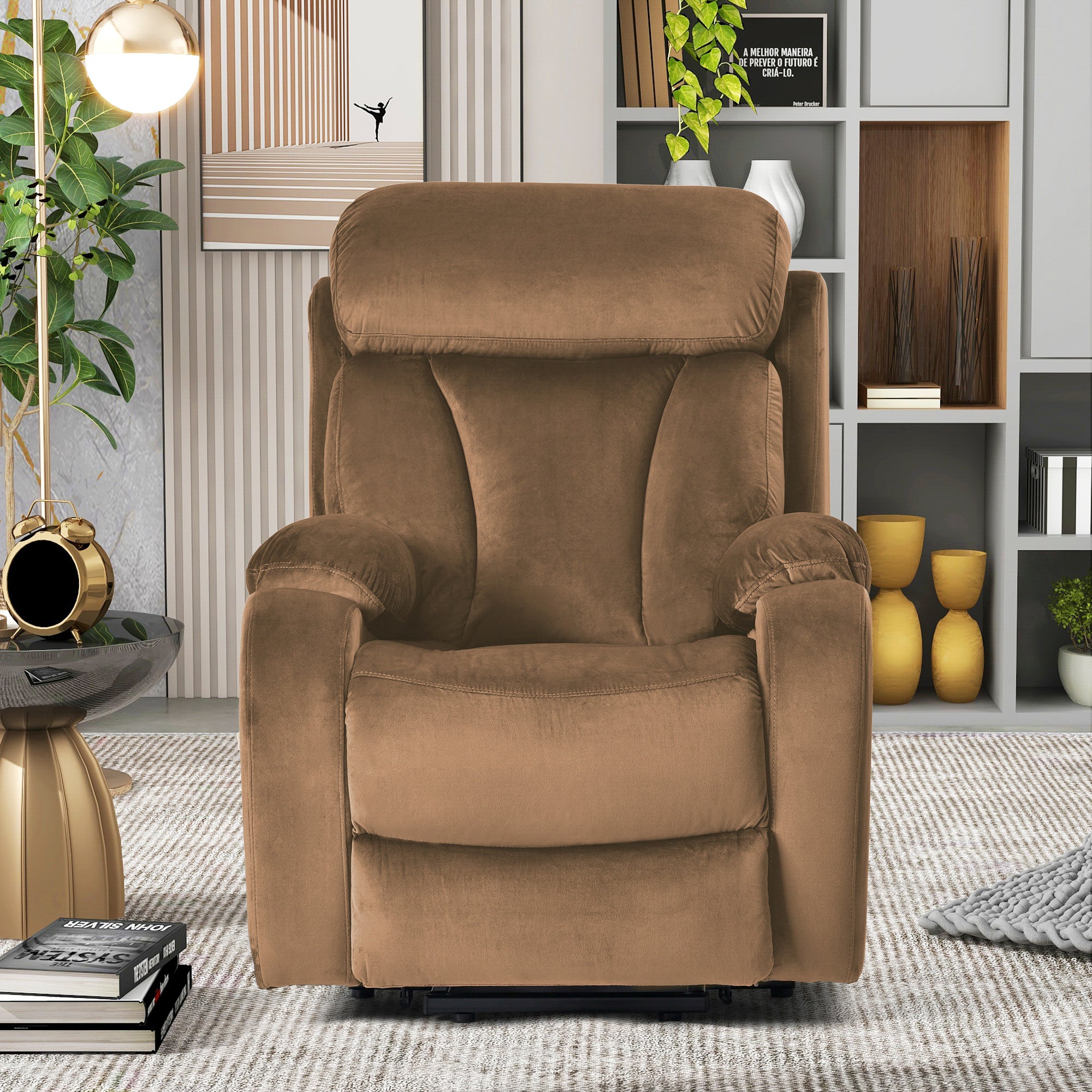 Velvet Brown Power Recliner Chair with Remote Control