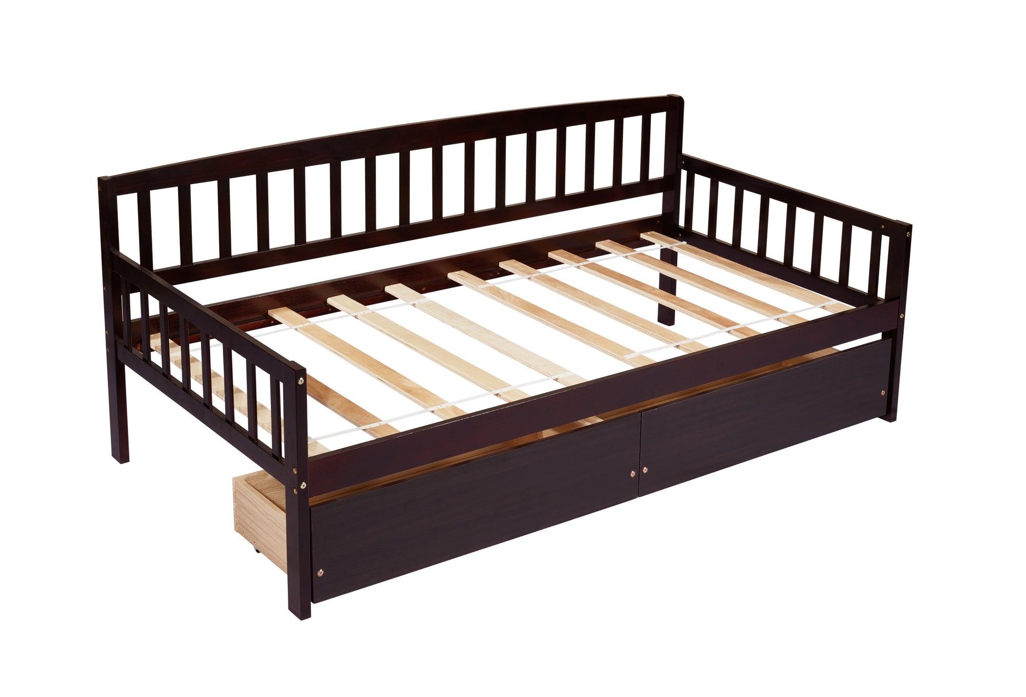 Espresso Tones Twin-Size Pine Wood Daybed with Storage Drawers