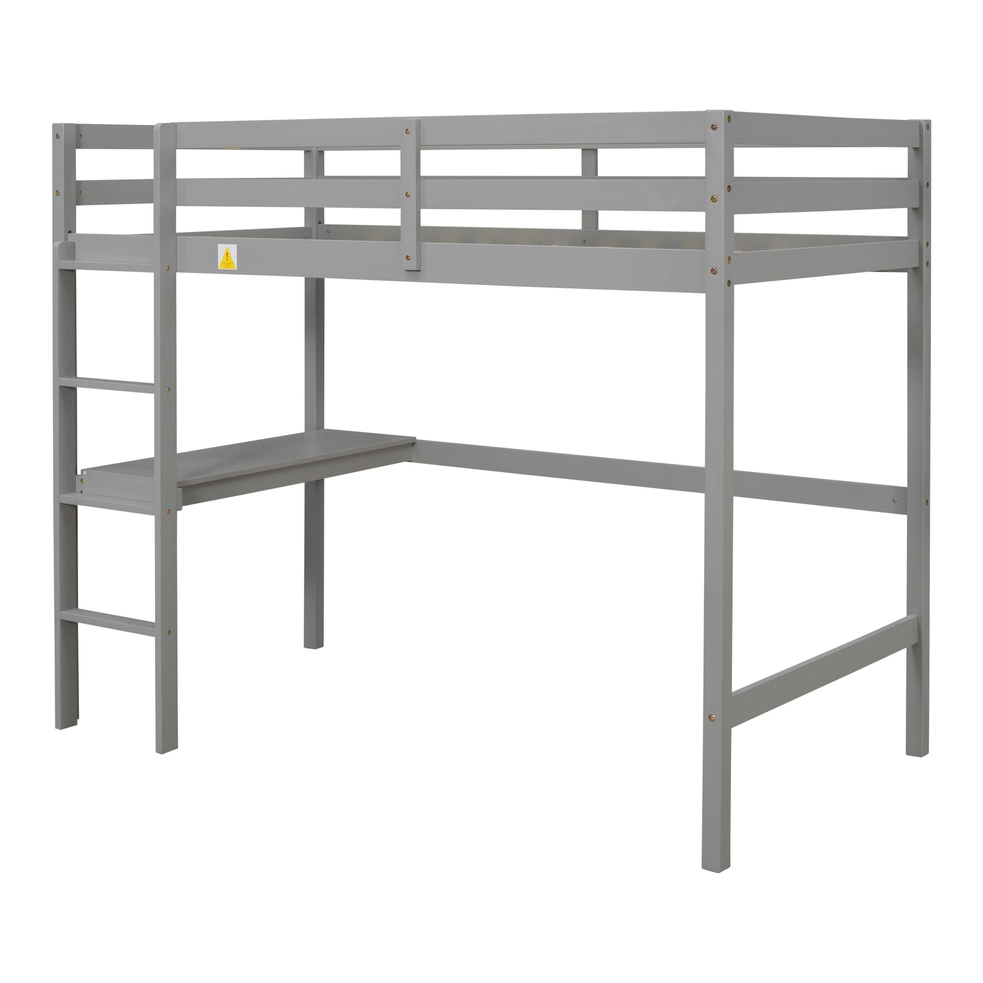 Gray Twin Loft Bed with Built-in Desk