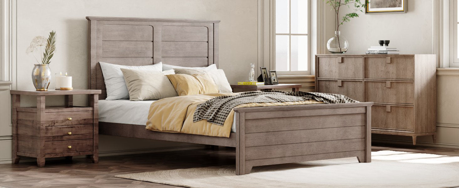 Ash Brown Full Farmhouse-Style Wooden Bed Frame