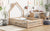 Natural Tone Full House-Shaped Headboard Floor Bed with Fence