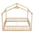 Natural Tone Double Twin House-Style Floor Bed with Fence and Guardrails