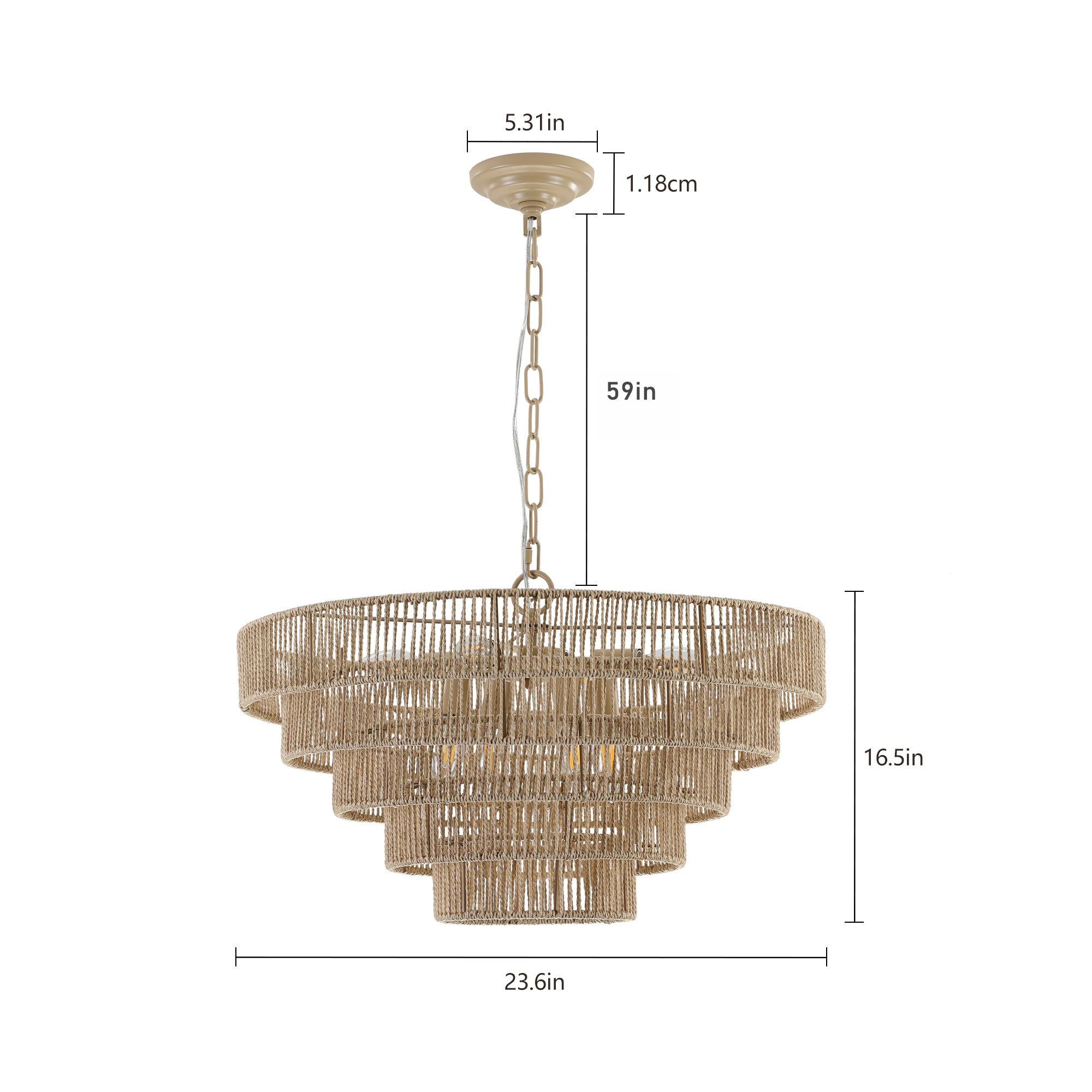 5 Tier Farmhouse Woven Rattan Bohemian Style Chandelier