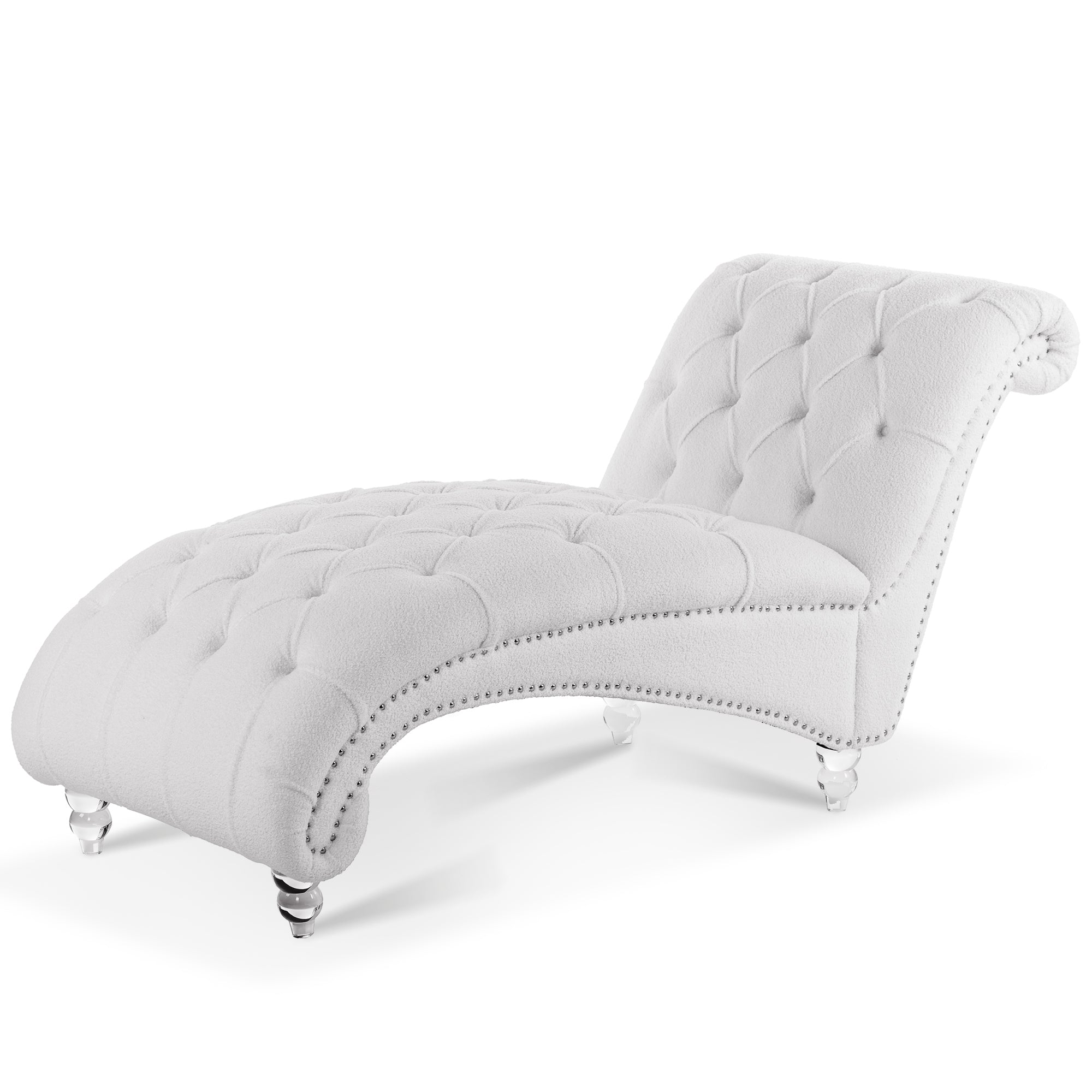 White Teddy Velvet Tufted Armless Chaise Lounge