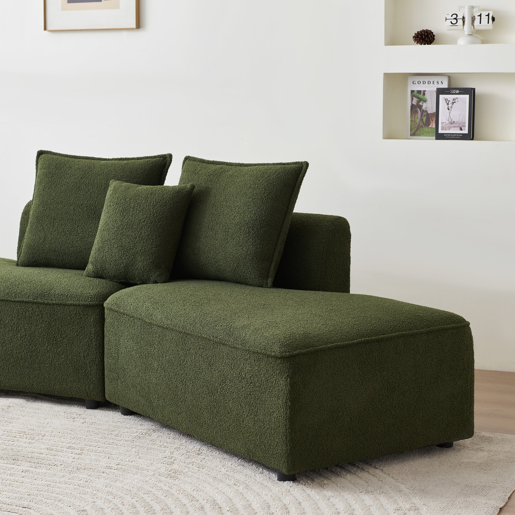 Modern Comfortable 6-Seater Sherpa L-Shaped Sectional Sofa in Green