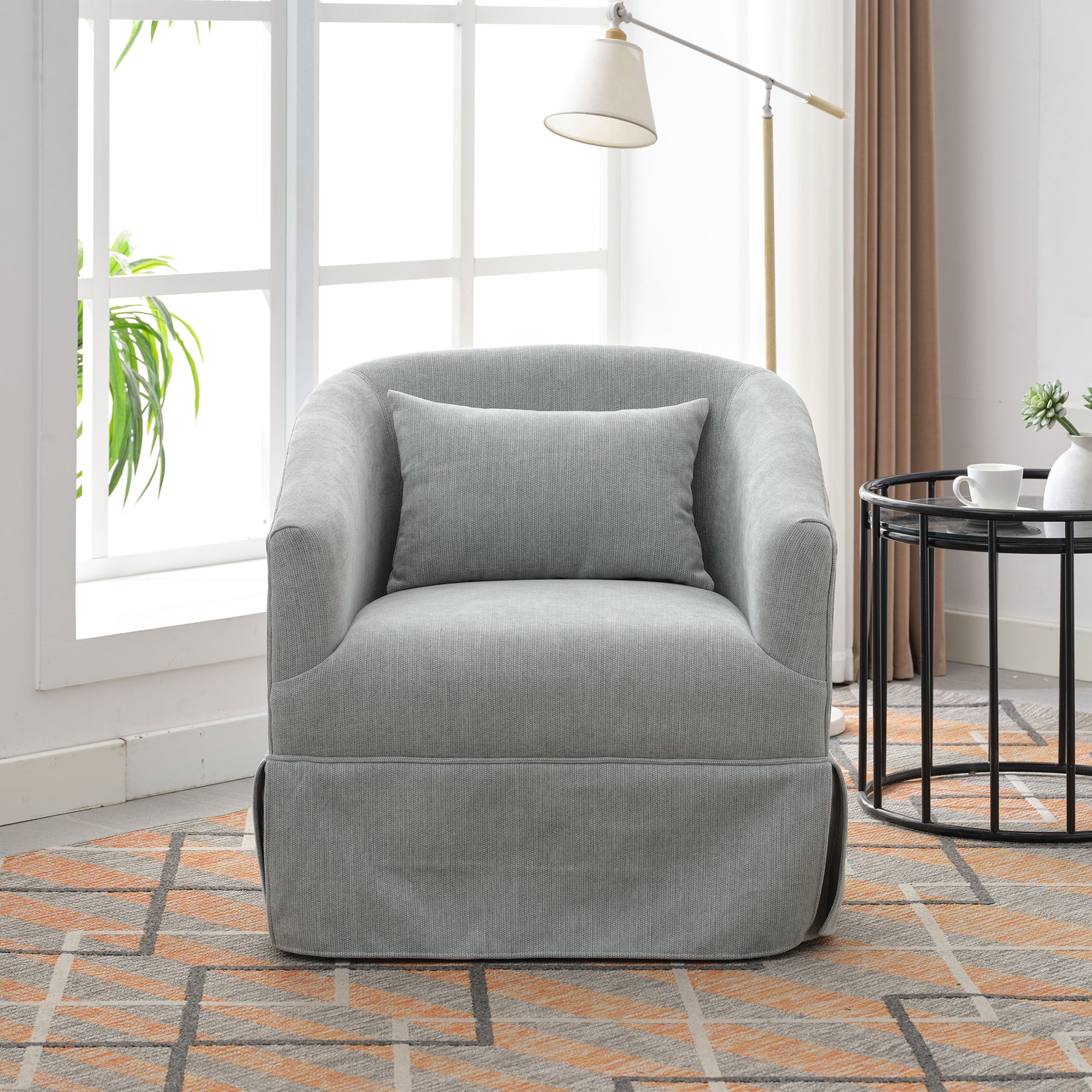 Light Green Linen Blend Swivel Accent Armchair