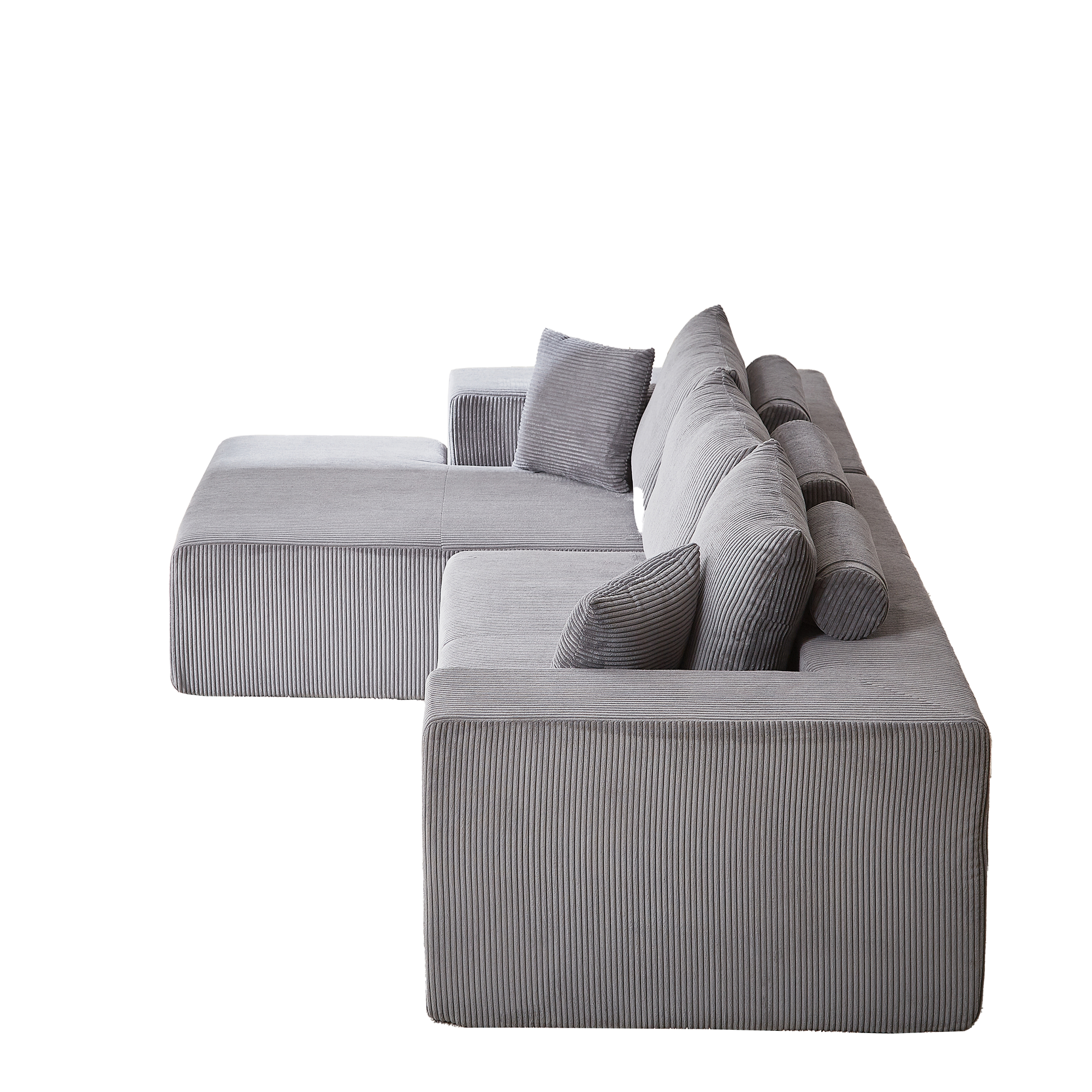 3-Seater Modular Corduroy Sofa In Gray Flexible Configuration