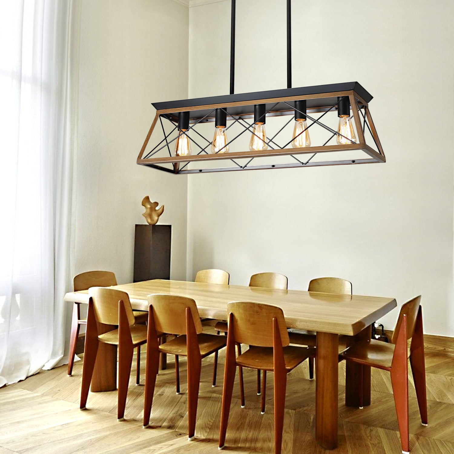 Farmhouse Chandeliers With 5 Bulbs For Dining Room