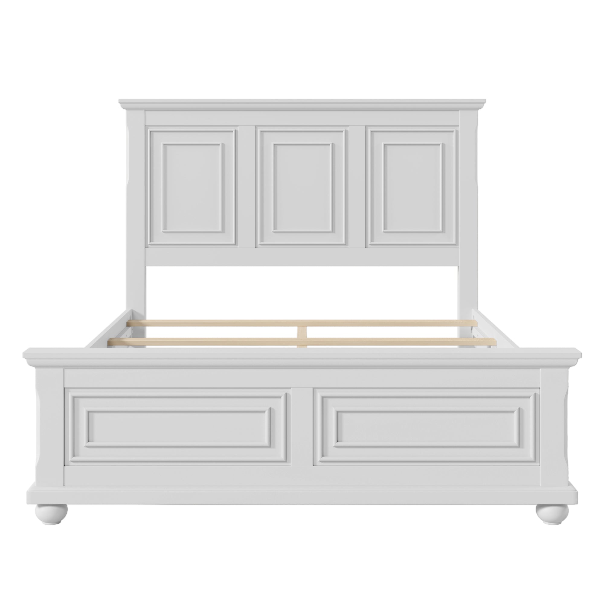 Traditional Town and Country Style Queen Panel Bed with Decorative Fretwork in White