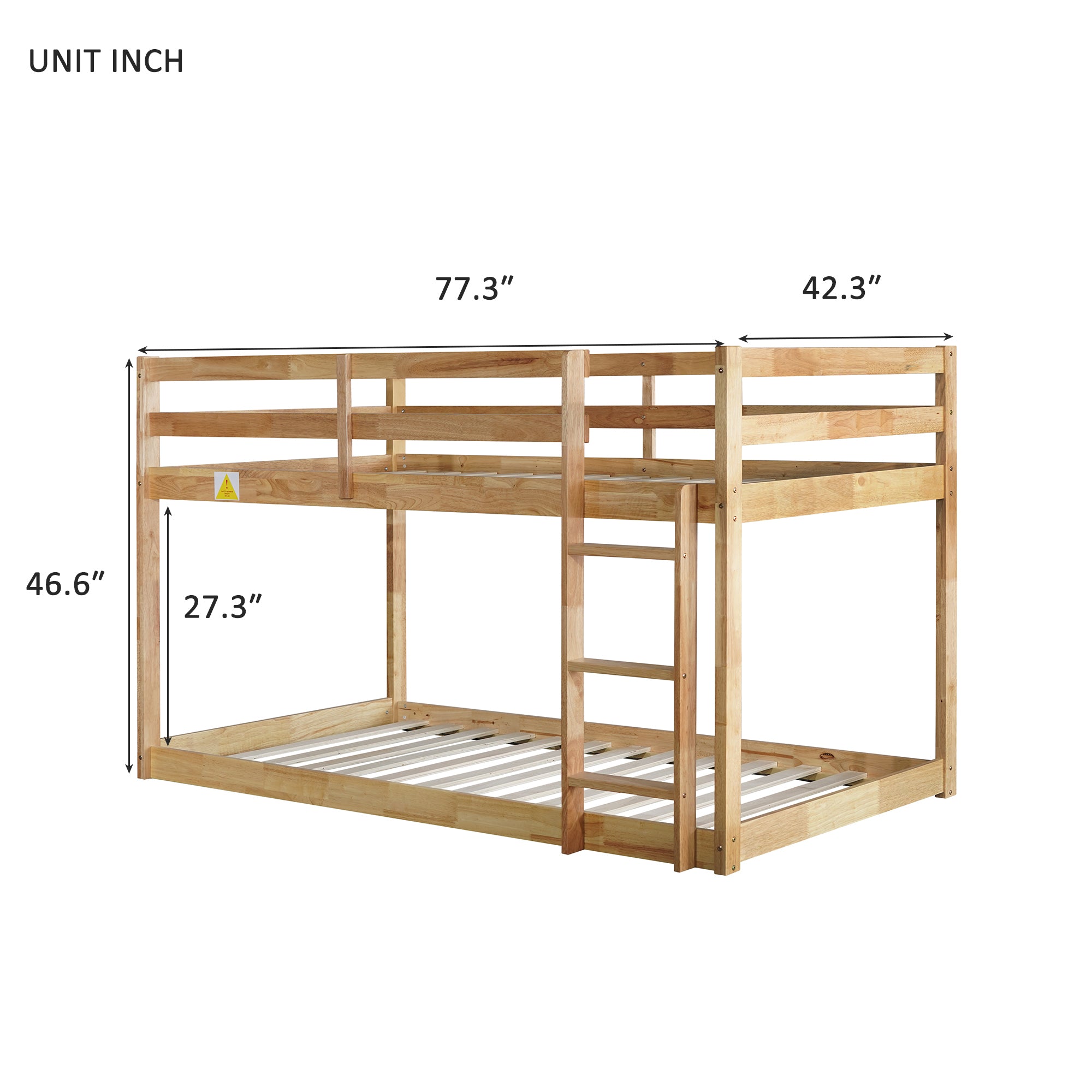 Twin Over Twin Rubber Wood Loft Bed with Ladder in Natural Finish