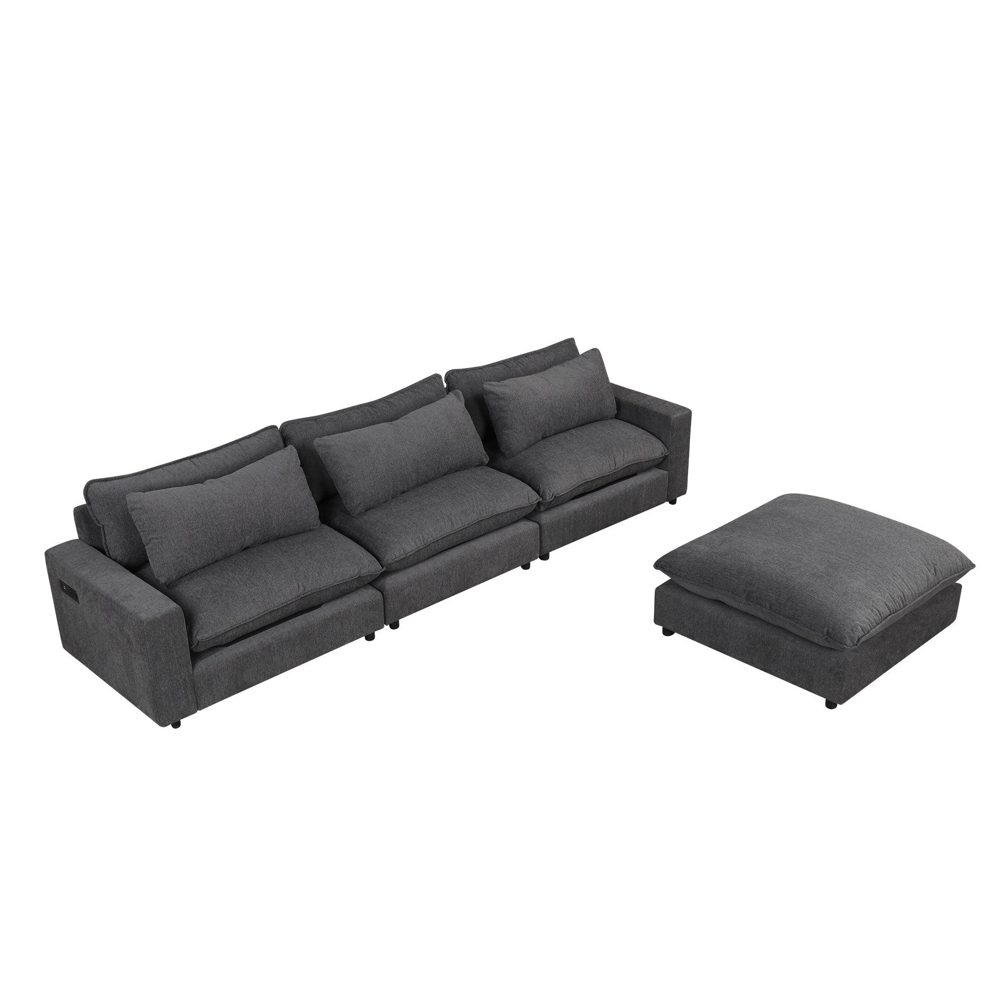 Lisbon Sectional Sofa with Movable Ottoman in Grey